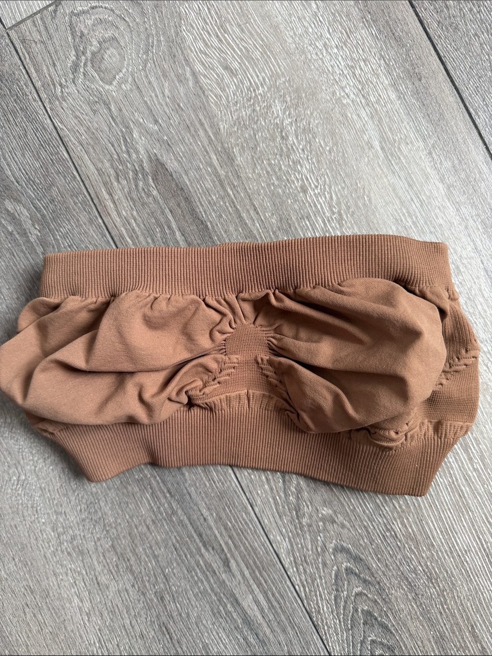Ruched Stretch Bandeau Top in Warm Tan